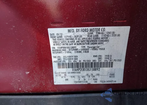 2013 Ford Taurus Sel z USA, uszkodzony, nr VIN 1FAHP2E81DG158892